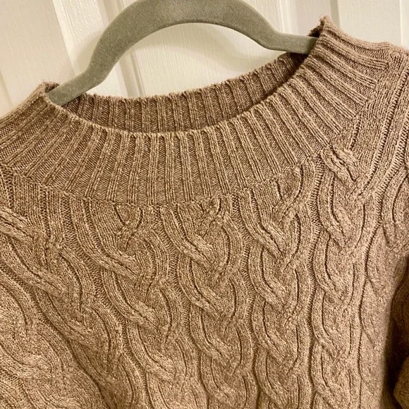 HAVEN WELL WITHIN ORGANIC COTTON CABLE KNIT SWEATER MOCK NECK BROWN SIZE SMALL - Picture 7 of 13